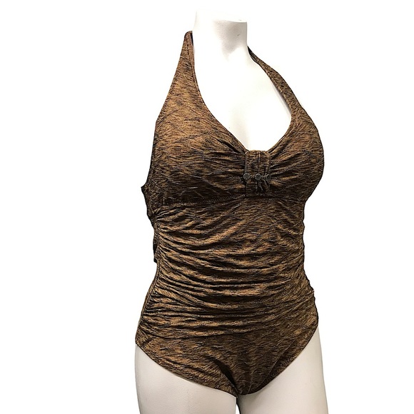 Anne Cole Brown with Gold One Piece Mokini - Picture 1 of 8